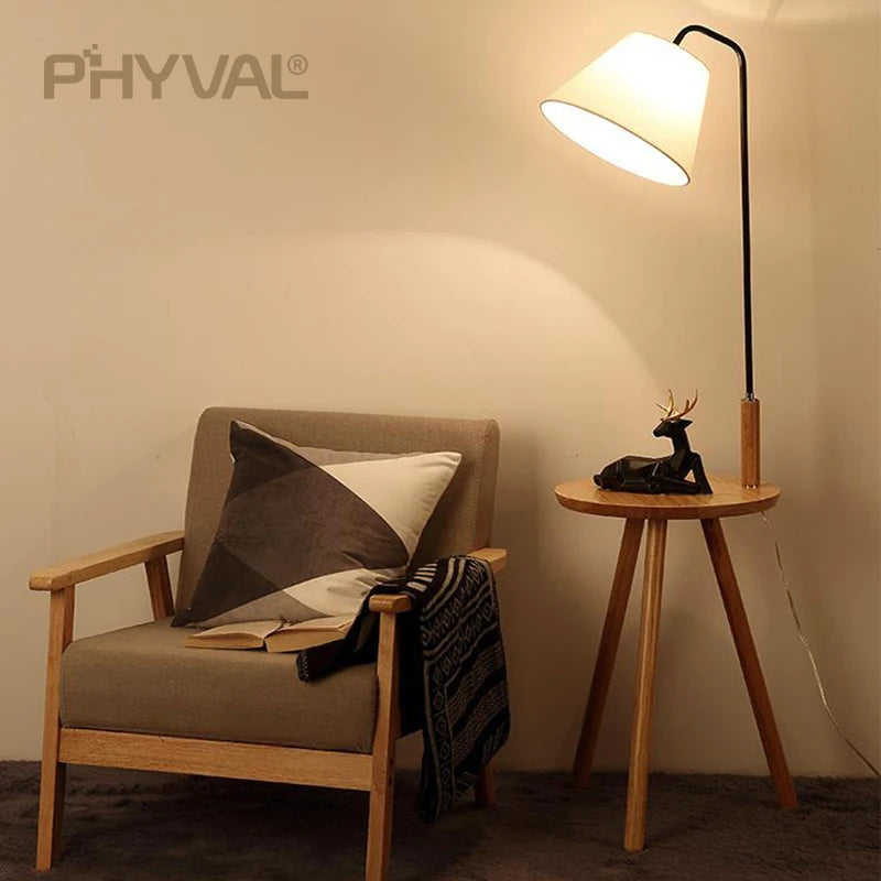 Lampadaire Nordique bois sur pied tissu interrupteur - vue 4 sur 17