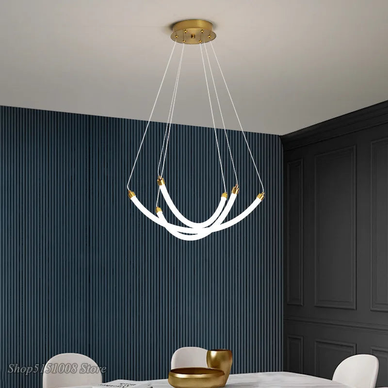 Lustre nordique Art Design LED Décor À La Maison Réglable Acrylique Or Métal Bureau Salon Salle À Manger - vue 4 sur 8