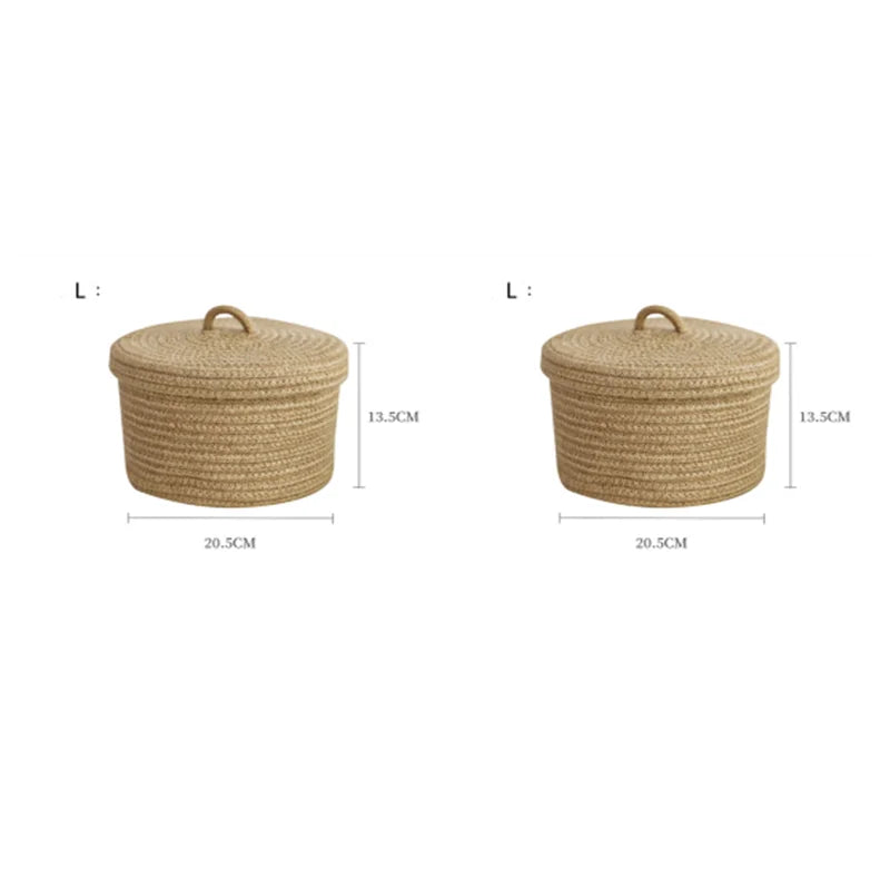 Cosmetics Storage Box, Jute Woven Basket, Tabletop Key, Remote Control Container, Snack Case with Cover Organizer, ECO Friendly