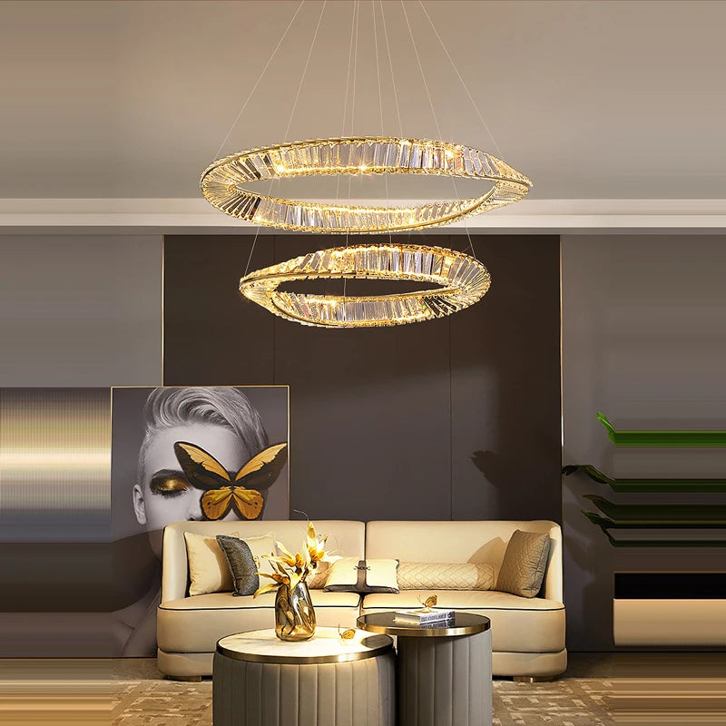 lustre en cristal doré et argenté à intensité variable à led - vue 2 sur 13