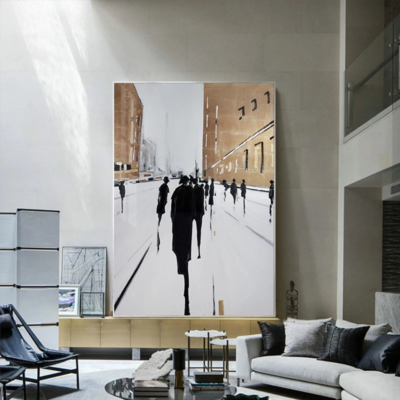 peinture abstraite nordique noir et blanc pour décoration murale