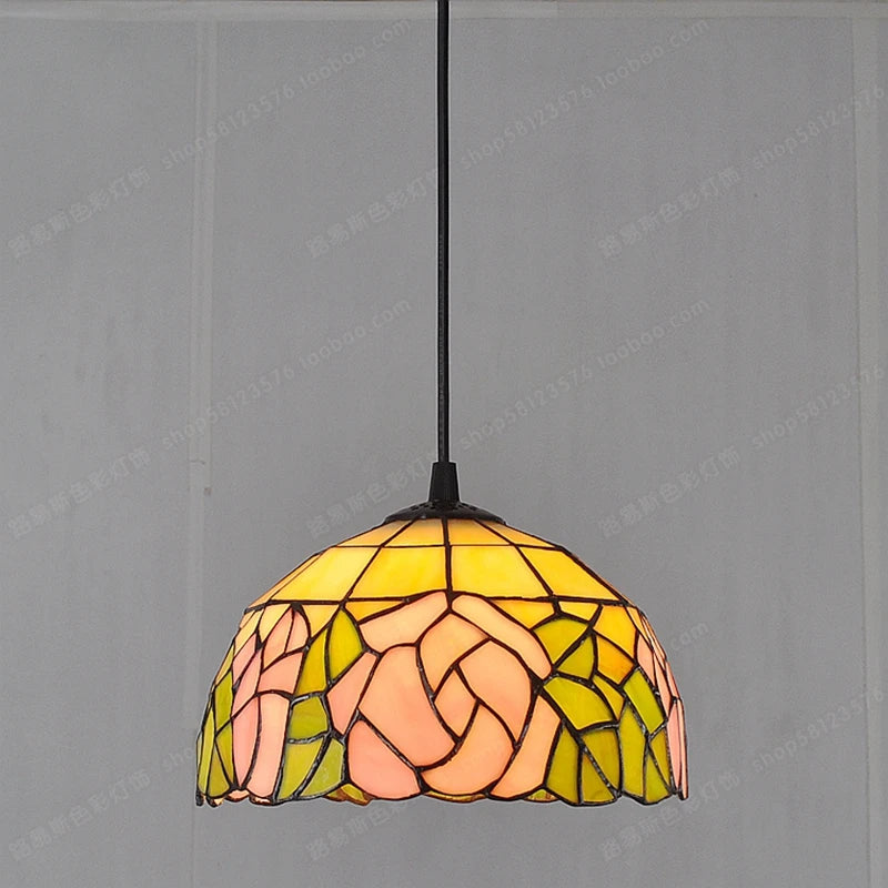Tiffany-Kronleuchter aus Buntglas für dekorative, antike Beleuchtung - vue 11 sur 19