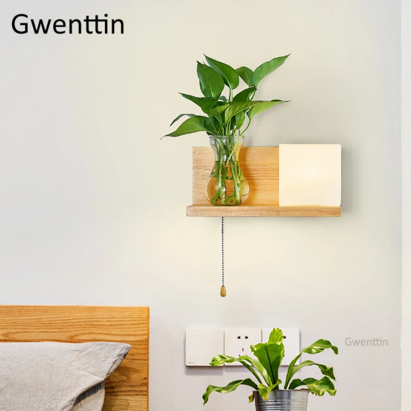 Moderne LED-Wandleuchte aus Holz und Glas zum Selbstmontieren - vue 5 sur 14