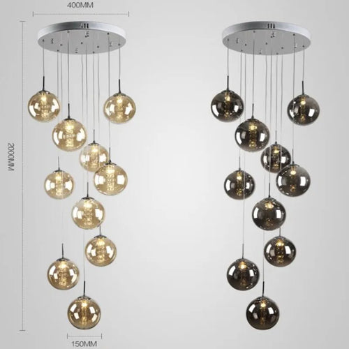 Design-Pendelleuchte aus Glas für moderne Treppen mit LED - vue 2 sur 17