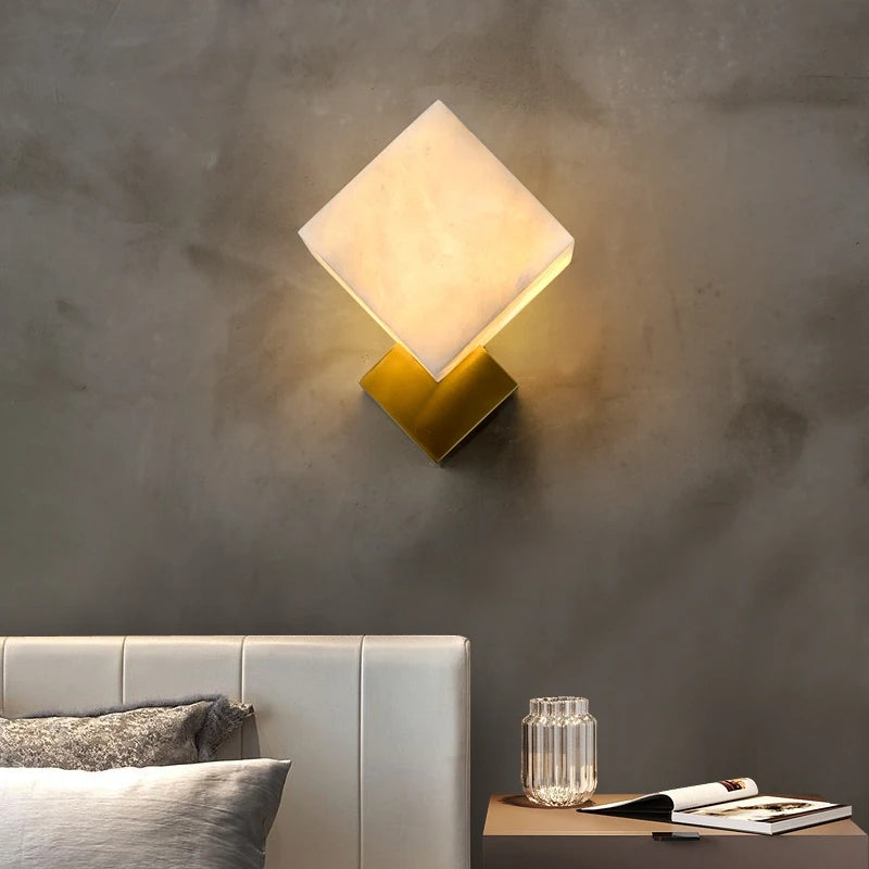Applique murale de luxe en jade Luminaires LED modernes décoration de la maison étude salon chambre chevet carré en marbre Luminaires - vue 3 sur 7