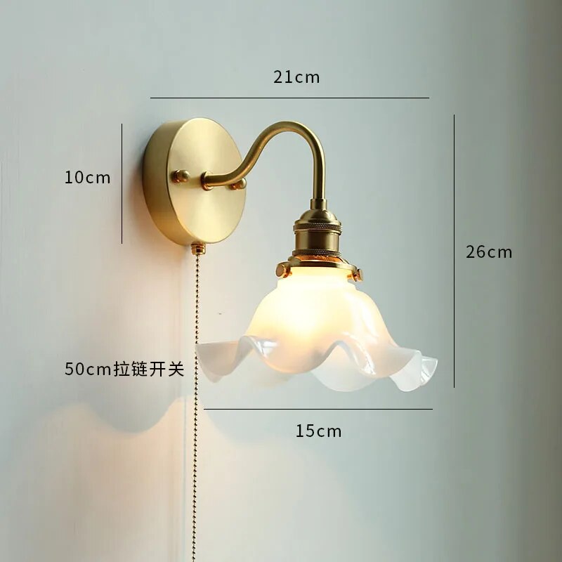 Moderne LED-Wandleuchte Glas Zugschalter Nordisch Messing - vue 23 sur 23