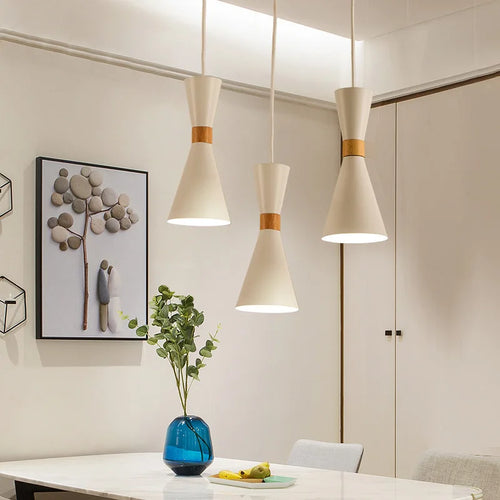 Moderne Pendelleuchte aus Holz kreative Macaron - vue 5 sur 17