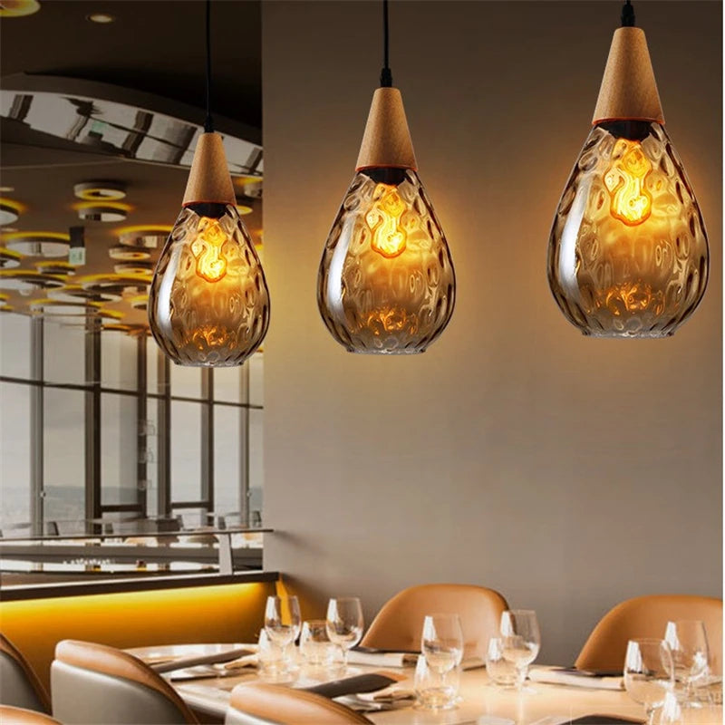 lampes suspendues en verre grain d'eau nordique rétro décoratives - vue 3 sur 21