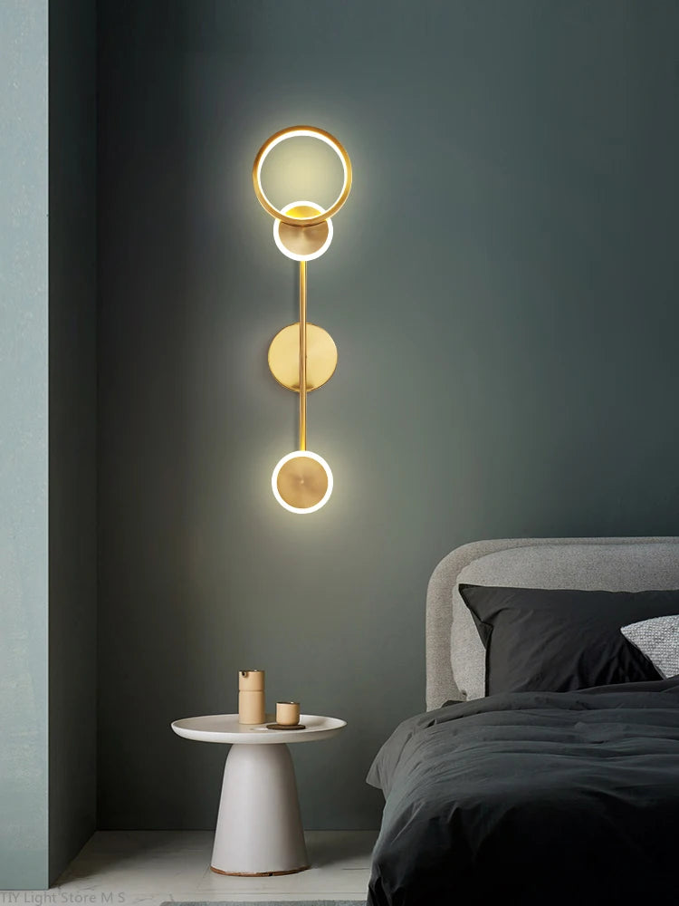 applique murale led nordique moderne en cuivre rond - vue 3 sur 11