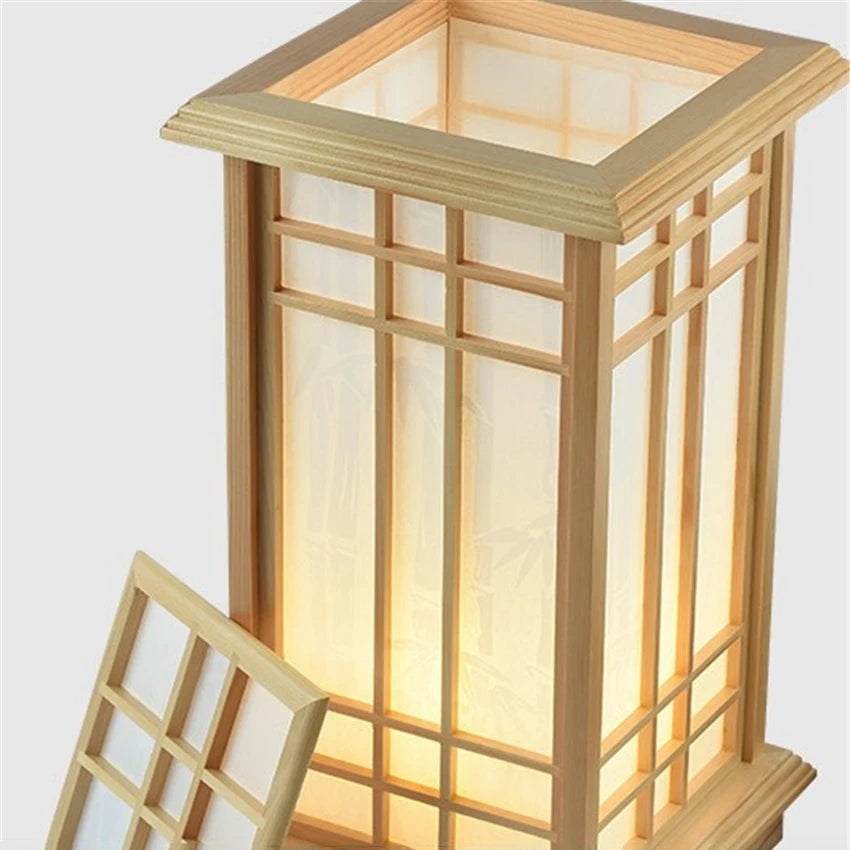 lampadaire carré en chêne massif style tatami japonais led - vue 6 sur 8