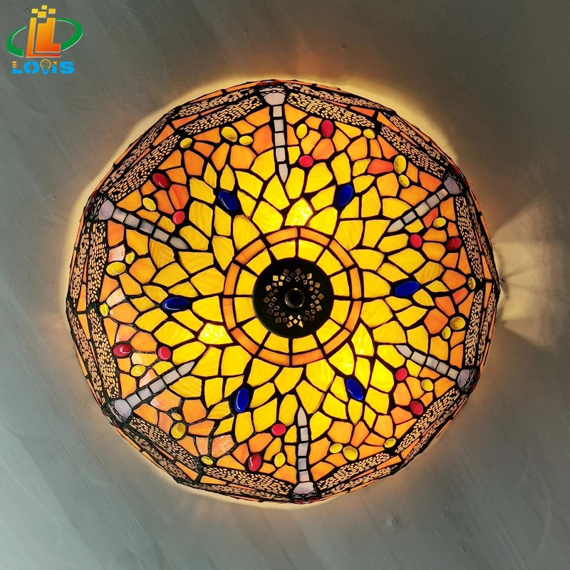 16Inch Dragonfly Ceiling Light Tiffany Style Glass Lamp European Retro Decorative Lighting Bedroom Balcony Bar LED Lighting E27 - vue 3 sur 6