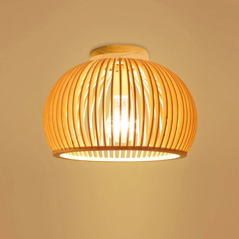 plafonnier en bois moderne cage à oiseaux nordique bambou tissage - vue 10 sur 9