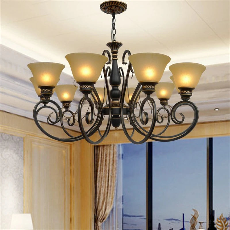 lustre vintage en fer forgé style européen éclairage rétro - vue 6 sur 6