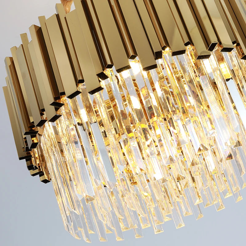 lustre moderne en cristal doré avec lampe led ronde - vue 5 sur 6