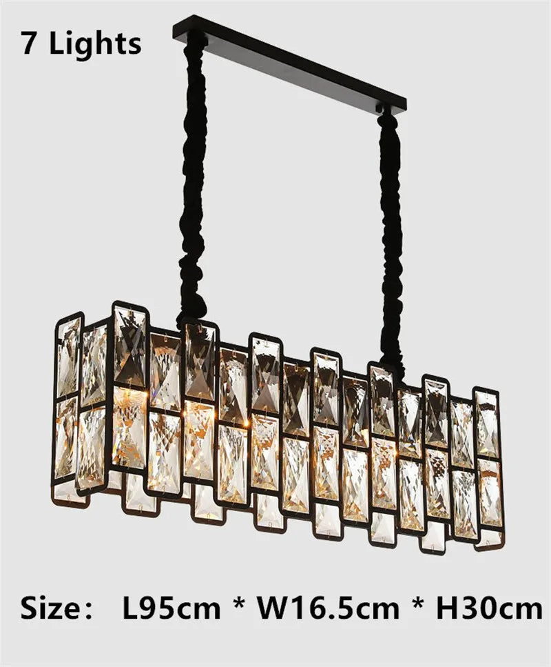 lustre moderne éclairage rectangulaire design en cristal K9 lumineux - vue 3 sur 6