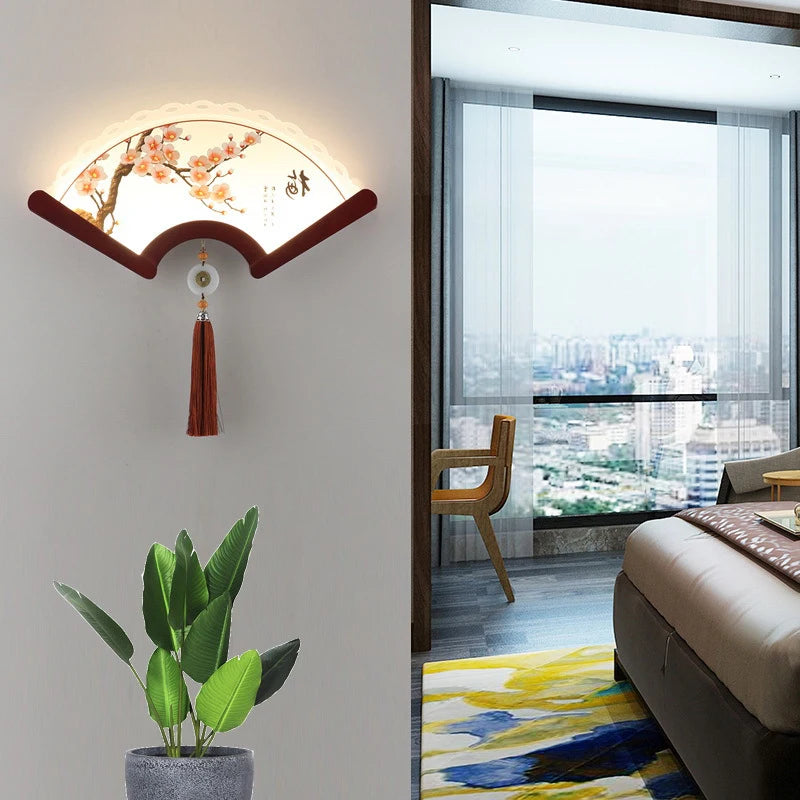applique murale en bois éventail style rétro japonais à LED - vue 5 sur 18