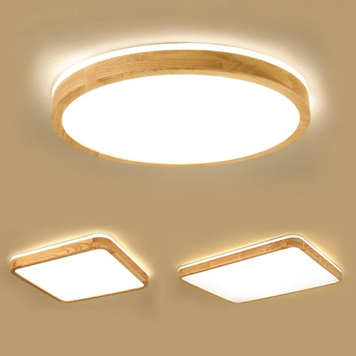 plafonnier led ultra-fin japonais bois massif design moderne 2021 - vue 6 sur 15