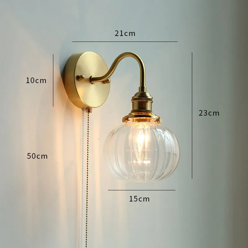 Moderne LED-Wandleuchte Glas Zugschalter Nordisch Messing - vue 13 sur 23