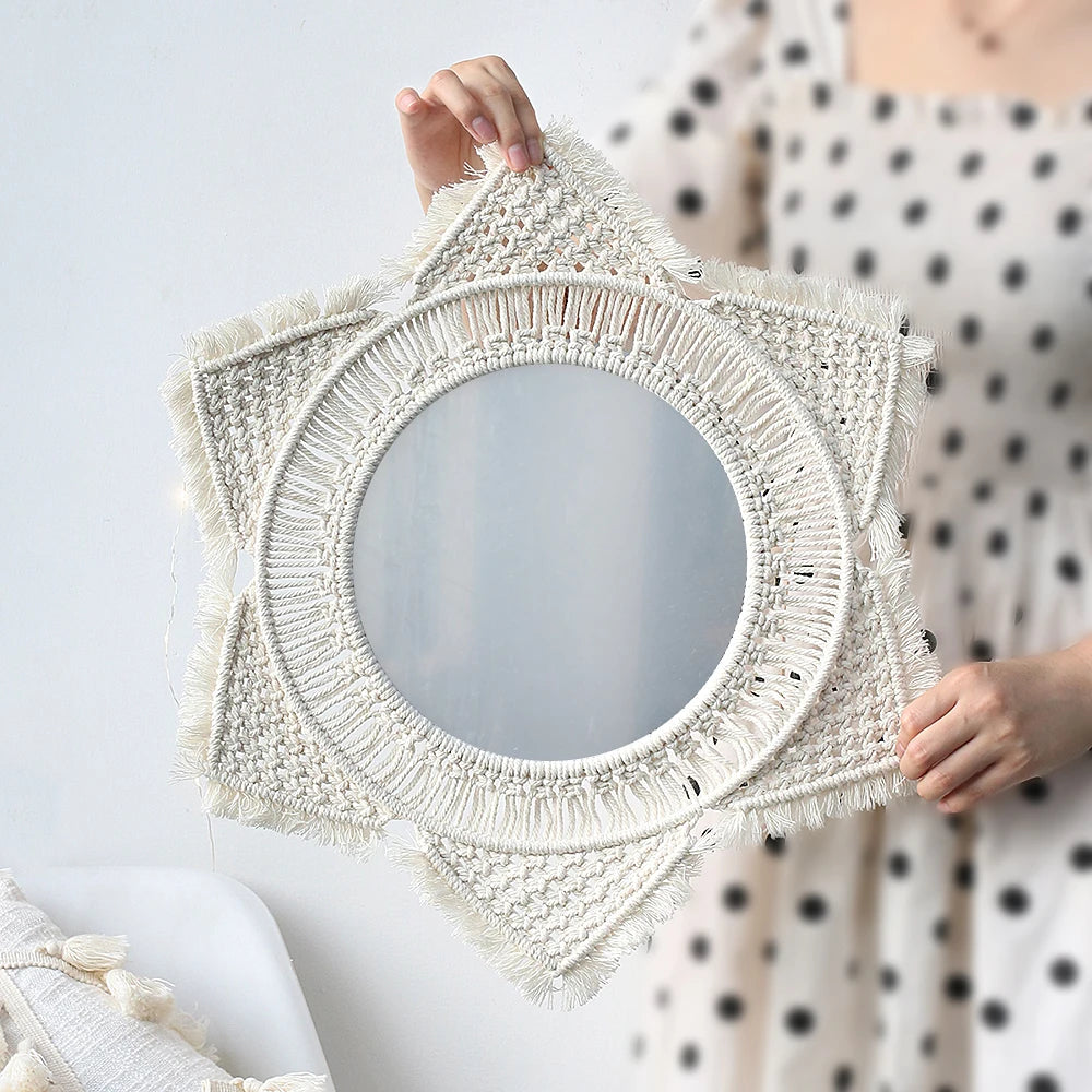 miroir mural en macramé style bohème pour décoration intérieure - vue 11 sur 14