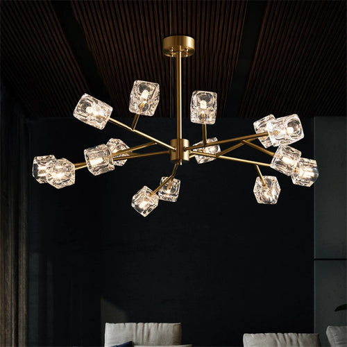 Kronleuchter LED Eiskubus Kupfer Gold Beleuchtung im nordischen Industrie-Stil - vue 2 sur 11