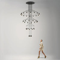 Postmoderne Long lustre noir Design Led Wireflow lustres salle à manger hall Loft maison décorer escalier lumière rustique