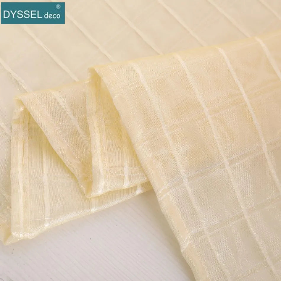 Rideau tulle carreaux style europeen pour salon chambre - vue 4 sur 7