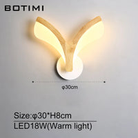Applique murale LED en bois avec Base en métal blanc
