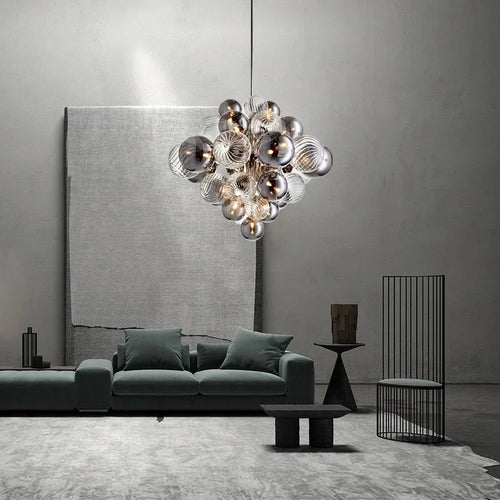 lustre nordique en verre globe avec éclairage led - vue 6 sur 10