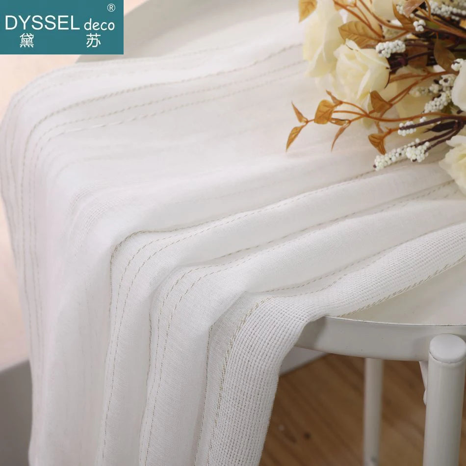 Rideau lin et tulle rayures style europeen salon - vue 5 sur 6