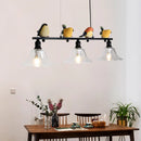 Nordischer Kronleuchter aus Eisen, Glas und Harz mit dekorativem Vogel