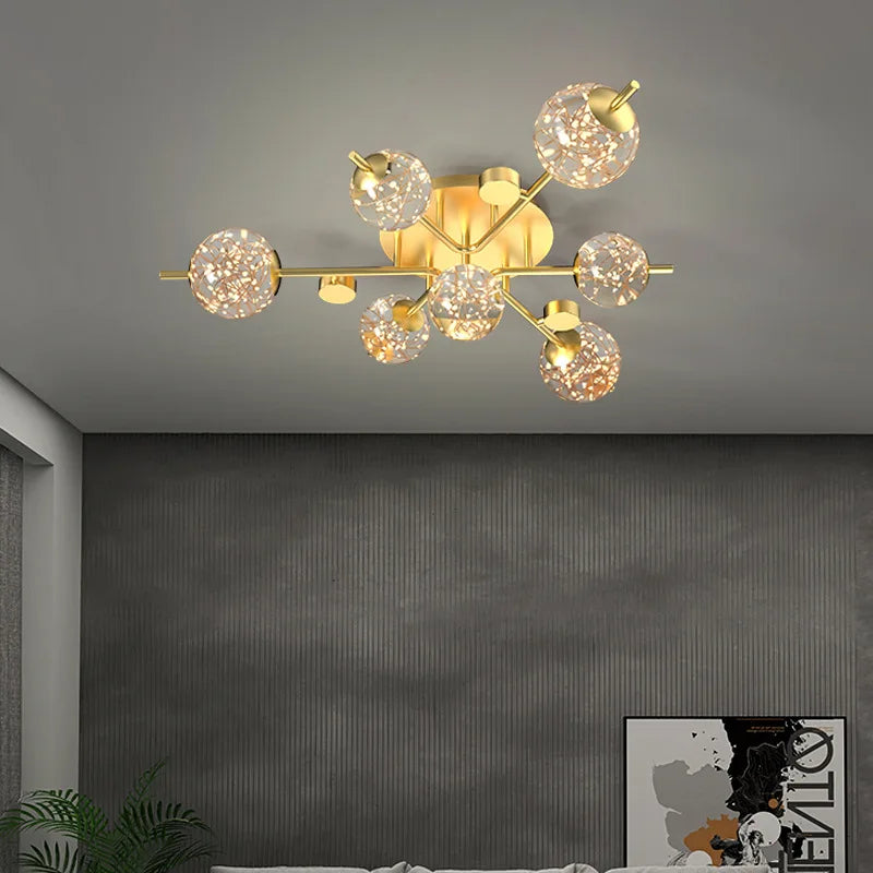 Plafonnier Led moderne lumière pour salon étude salle à manger chambre cuisine boule de verre doré - vue 6 sur 8