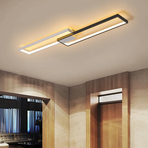 Moderner rechteckiger LED-Kronleuchter minimalistisch für die Wohnraumdekoration - vue 5 sur 11