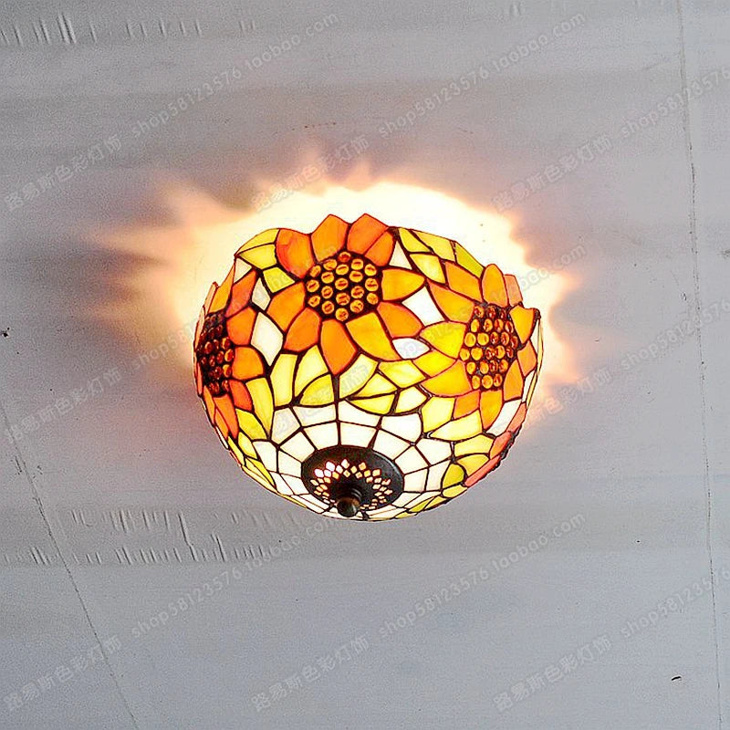 plafonnier en verre style tiffany pour éclairage artistique rétro - vue 7 sur 8