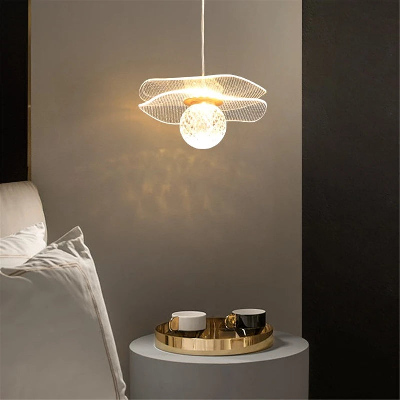 lustre moderne en acrylique et cuivre led feuille de lotus - vue 5 sur 18