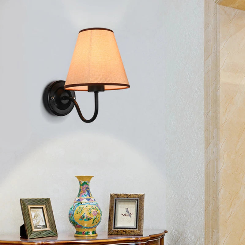 applique murale rétro américaine en tissu avec abat-jour européen led