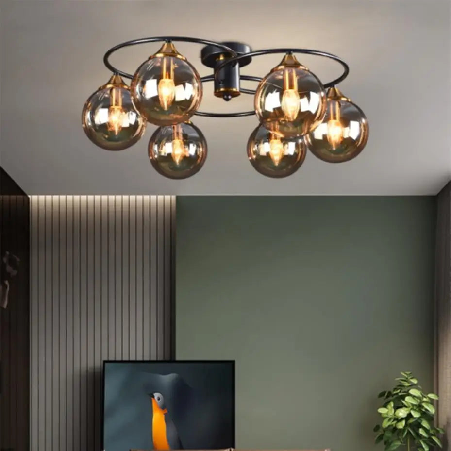 lustre industriel en verre ambré design nordique métal pour foyer et restaurant - vue 6 sur 14