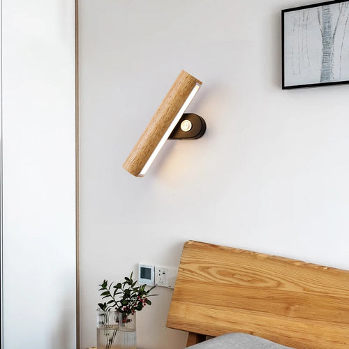 Nordische Wandleuchte aus Holz für Innenbeleuchtung - vue 3 sur 8