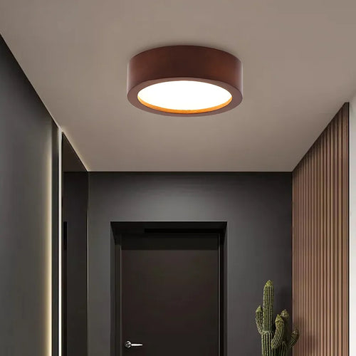 Plafonnier bois naturel moderne rond LED