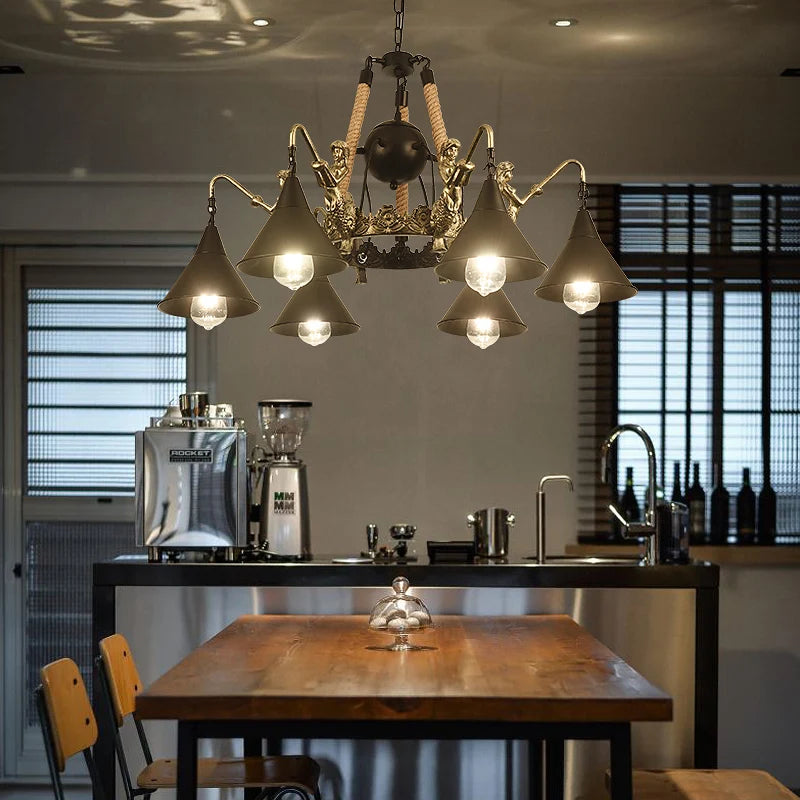lustre style industriel en ferronnerie et corde de chanvre - vue 4 sur 14