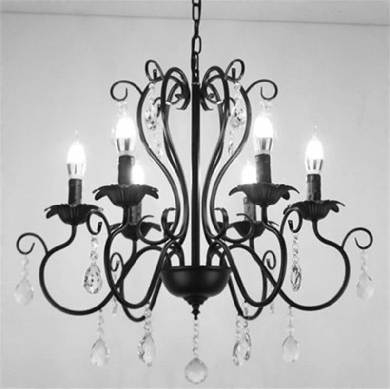 lustre industriel rétro en fer forgé avec cristaux pour décoration intérieure