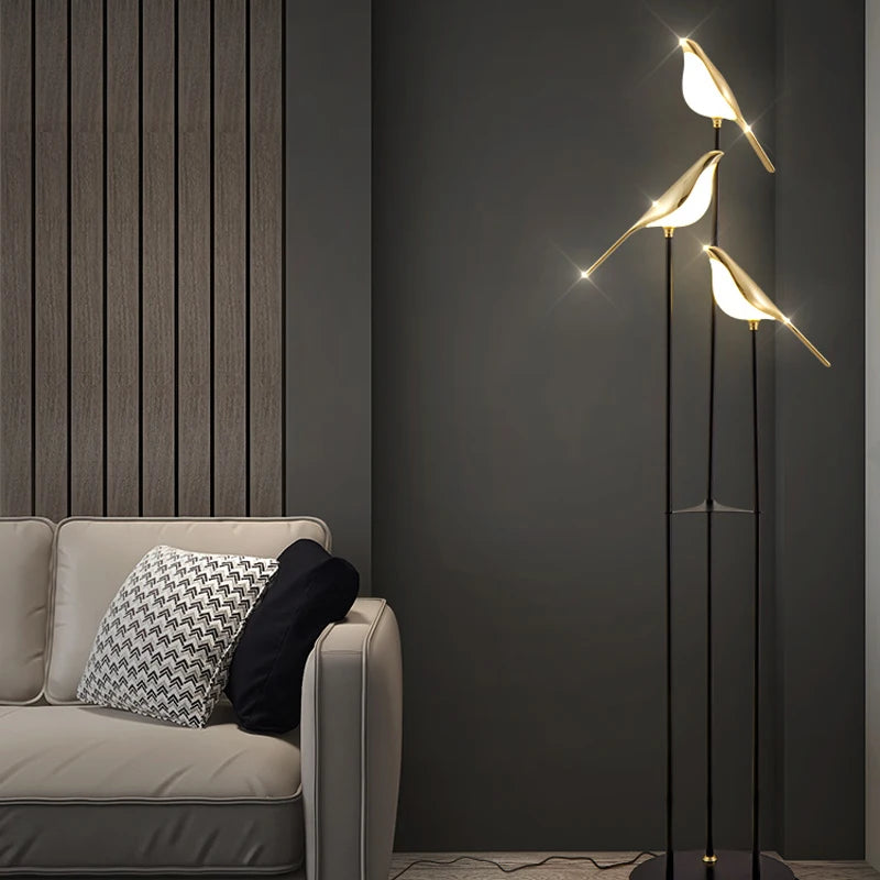 Nomi Lampadaire LED lampe oiseau postmoderne galvanoplastie doré jardin lecture chambre étude salon lampadaire de luxe - vue 6 sur 16