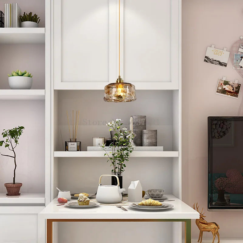 lampe suspendue en laiton verre led style nordique japonais - vue 4 sur 13