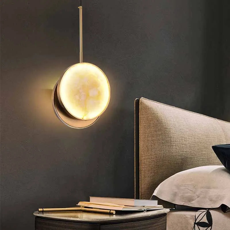 suspension ronde à deux led en marbre naturel pour décoration intérieure - vue 4 sur 8