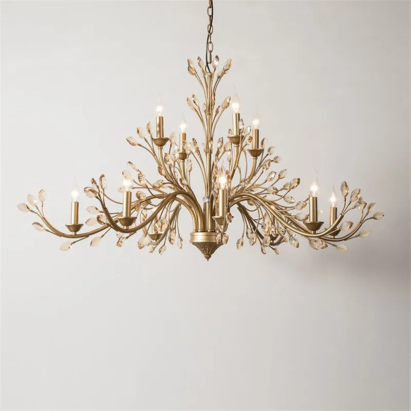 lustre américain en fer forgé avec cristal vintage en branches dorées - vue 7 sur 6