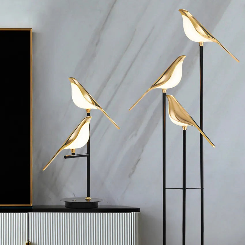 design lampe de table LED placage postmoderne or oiseau alliage acrylique lampe de bureau pour chambre étude salle salon lampadaire