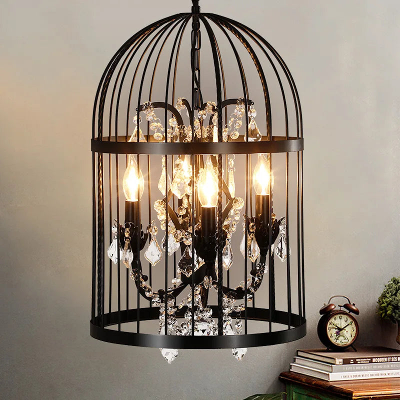 lustre cage oiseau en cristal vintage pour bar restaurant - vue 5 sur 7