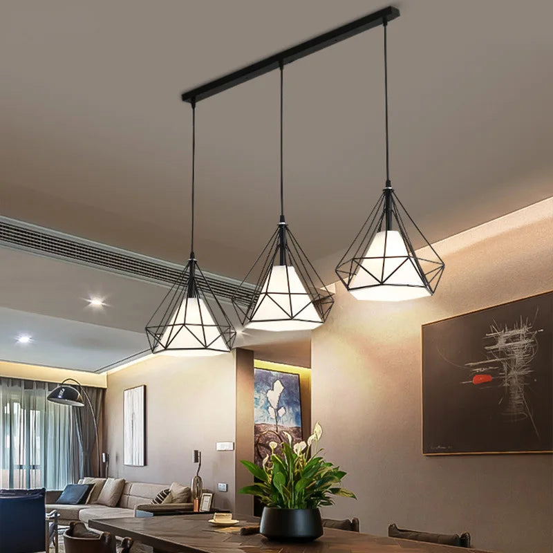 2022 New Nordic aisle diamond chandelier simple modern retro wrought iron living room dining room led ceiling chandelier - vue 4 sur 17