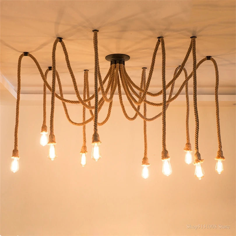 Vintage-Pendelleuchte aus Hanfseil im Retro-Industrie-Stil - vue 4 sur 5