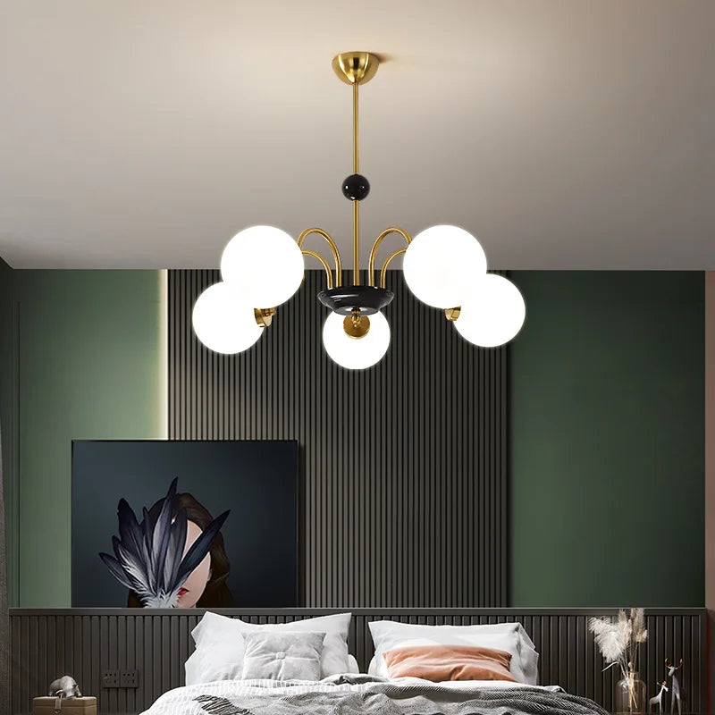 lustre verre blanc nordique américain led lumière suspendue or