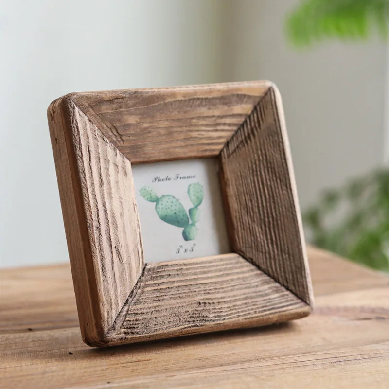 Rustic Retro Style Photo Frame For Tabletop Home Decoration, Handmade with Natural Brown Pine Wooden Picture Frame - vue 7 sur 9